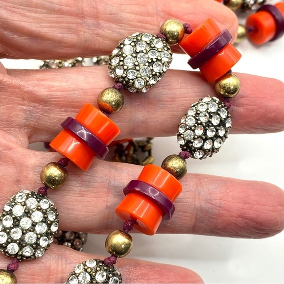 J.CREW Necklace Rhinestone Red Lucite Beads - Picture 4 of 8